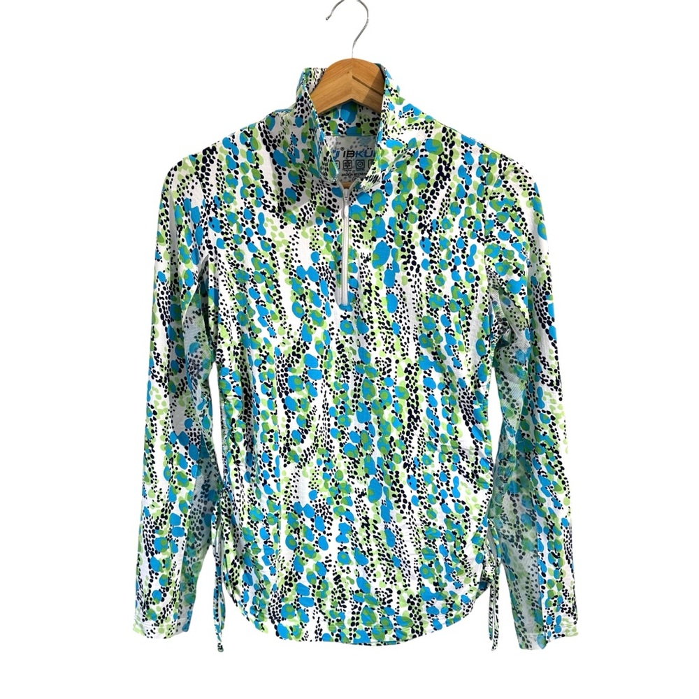 IBKUL Pullover 1/4 Zip Kamila Small S Mockneck Blue Green Athleisure Long Sleeve - Picture 2 of 7